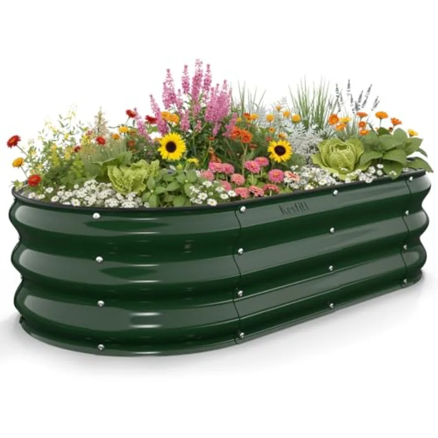 

Оцинкованная стальная овальная грядка-клумба 4x2x1 фута с открытым дном, глубина 12 дюймов, для выращивания овощей на открытом воздухе