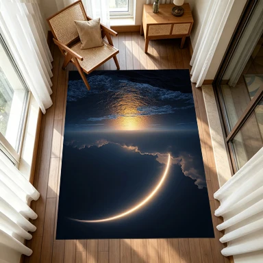 Crescent Moon Cloud Ocean Night Seascape Carpet Flooring, Dreamy Night View Non-Slip Area Rug for Living Room Bedroom Home Decor