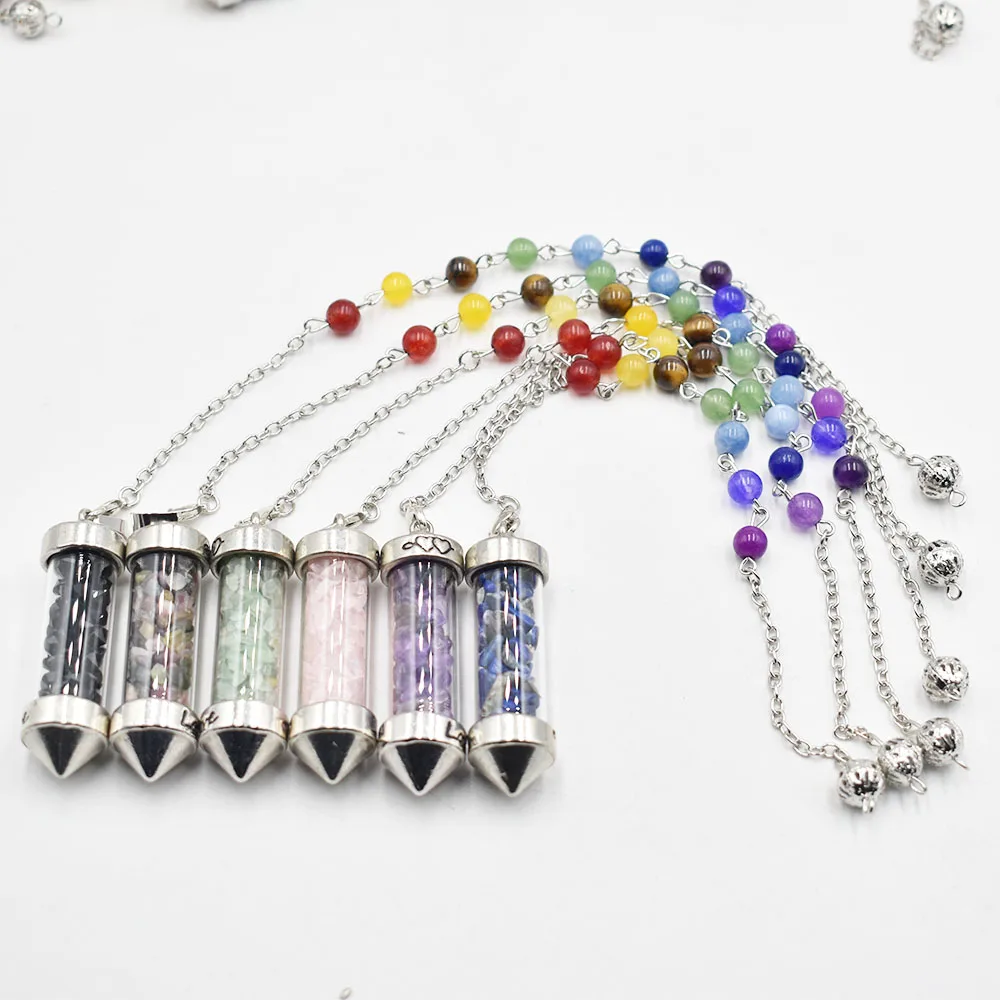 

7 Chakra Fashion Natural stone dowsing pendulum Necklace Pendant for jewelry making Charm accessories 6pcs/lot free shipping