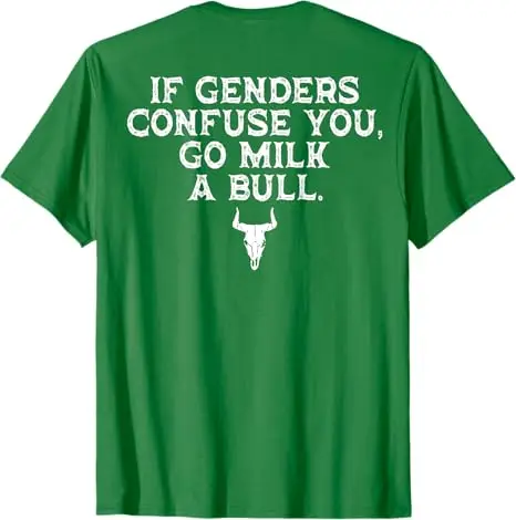 If Genders Confuse You Go Milk A Bull (on Back) T-Shirt Men's Fashion Designer Graphic Saying Tee Short Sleeve Blouses Dad Gifts image 4