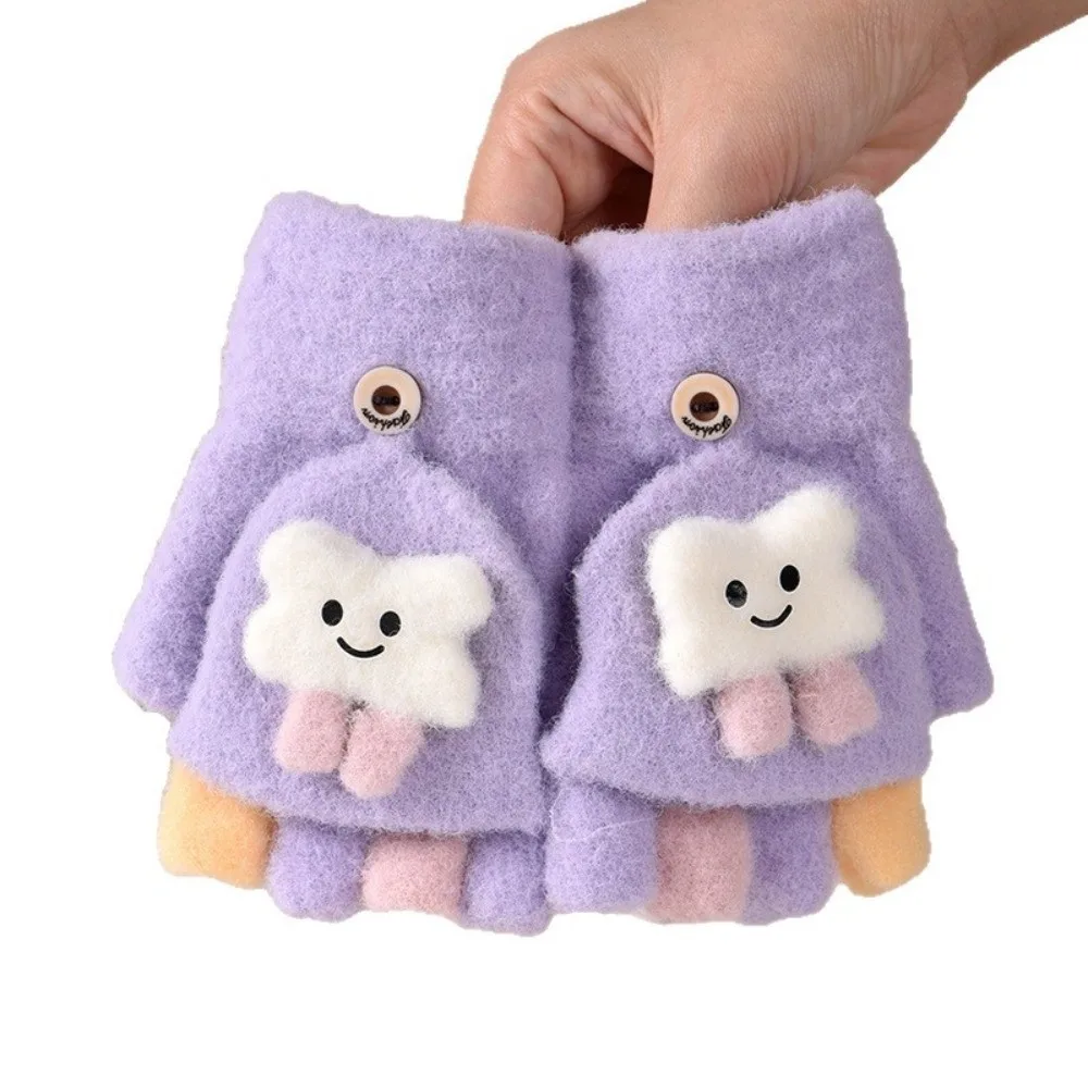 New Children Cartoon Gloves Windproof Warm Half Finger Flip Gloves Thickened Touch Screen Kids Winter Gloves Baby