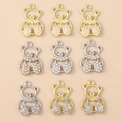 Leslie 4pcs Cute Clear Crystal Pearls Bear Charms Pendants of Necklace Earrings Bracelets DIY Jewelry Making Handmade Jewelry