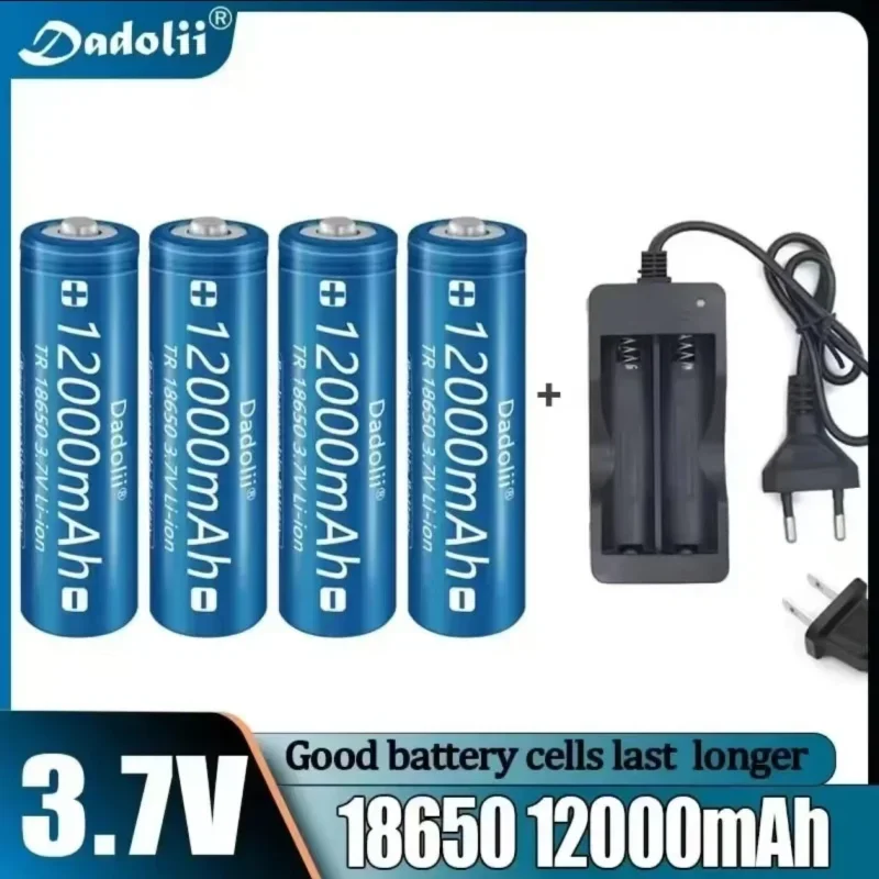 18650 Batteria Batteria ricaricabile 3.7V 18650 12000mAh Capacità Li-ion Batteria ricaricabile per Torcia elettrica Batteria + Caricabatterie