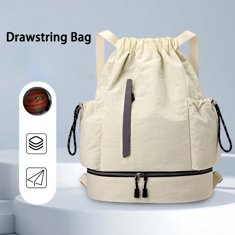 

Lightweight Outdoor Basketball Bag with Reflective Strip Design for Sport, Fitness, Leisure, Drawstring Backpack, Large Capacity