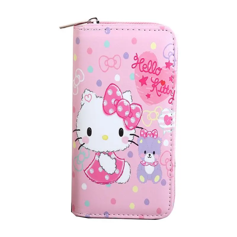 

MINISO Cute PU Leather Wallet for Women Hello Kitty Fashion Trend Luxury Brand Waterproof Kuromi Clutch Purse with Zipper