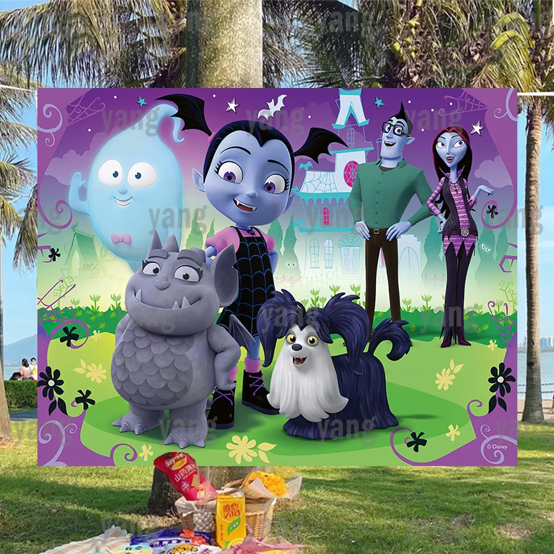 Baner, możliwość personalizacji kolorowe tło na zewnątrz dziewczyny Junior Vampirina Disney Birthday Party dekoracja kreskówkowa fotografia tło