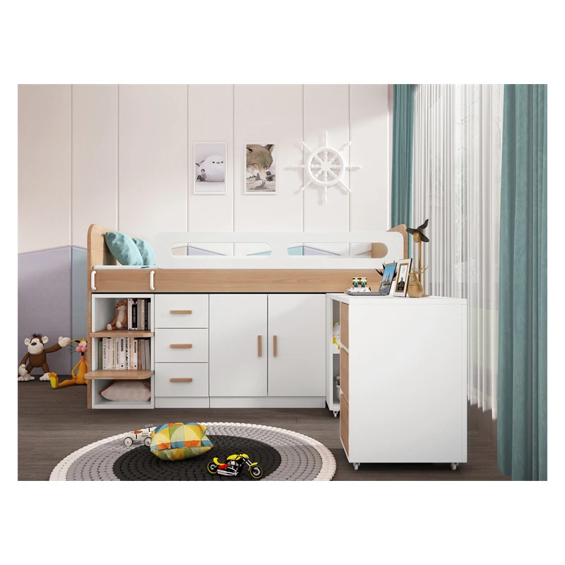 

High Quality Wooden Children Bed Modern Comfortable Bedroom Bunk Bed With Wardrobe Storage Cabinet