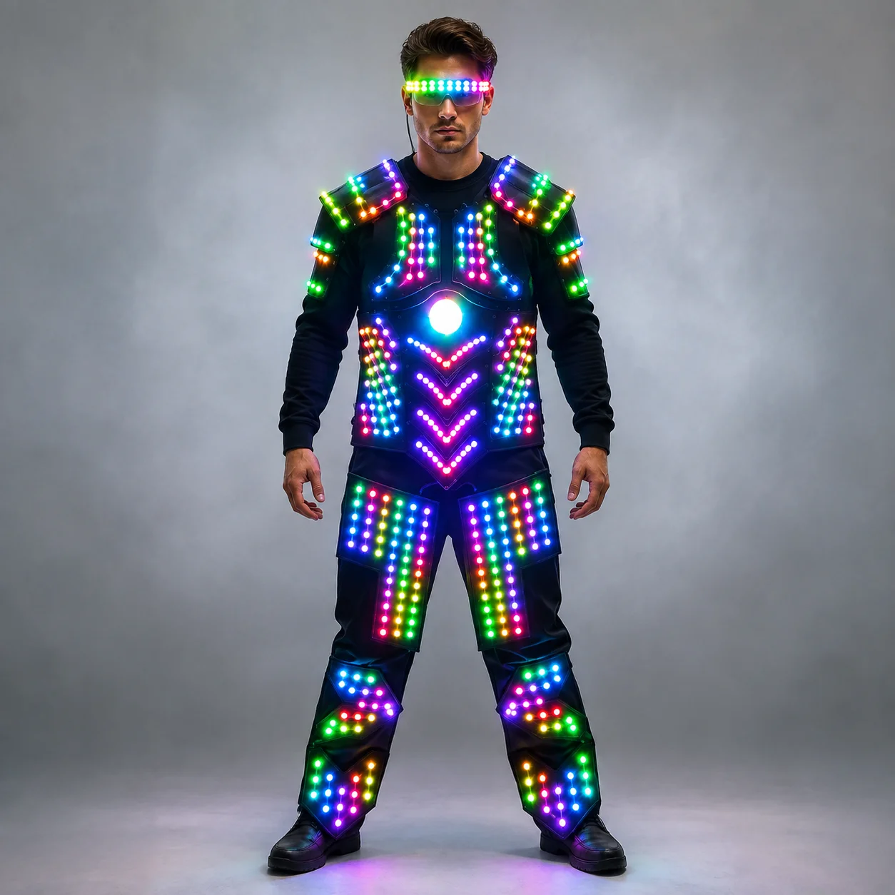 Full Color LED Light Up Robot Armor Suit With LED Glasses Custom Luminous Costume Halloween EDM Festival Nightclub Bar DJ Stage