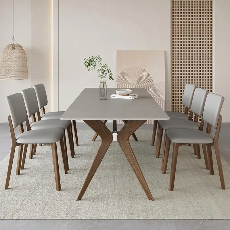 Rock board table solid wood rectangular table combination of tables and chairs