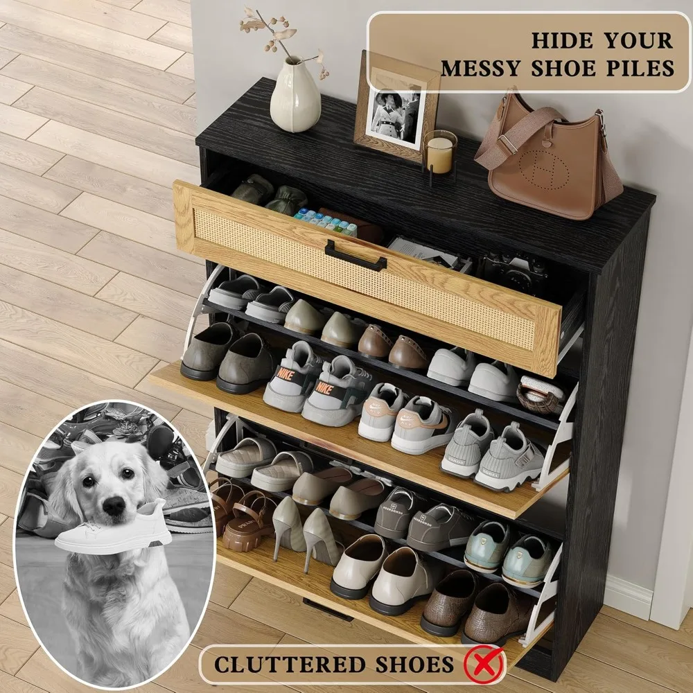 خزانة أحذية خشبية للمزرعة مع أدراج من الروطان، منظم مدخل قائم بذاته لتخزين المدخل