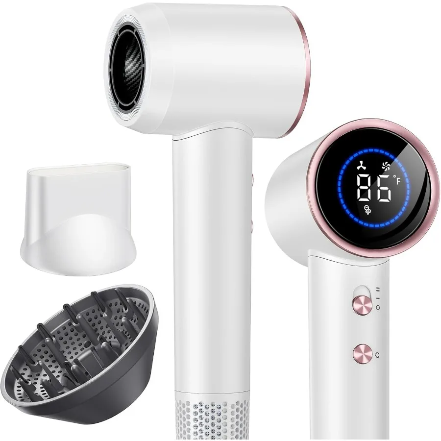

High Speed Ionic Hair Dryer with Diffuser 500 Millions Negative Ionic Low Noise Magnetic Attachments Thermo Control for Home Tr