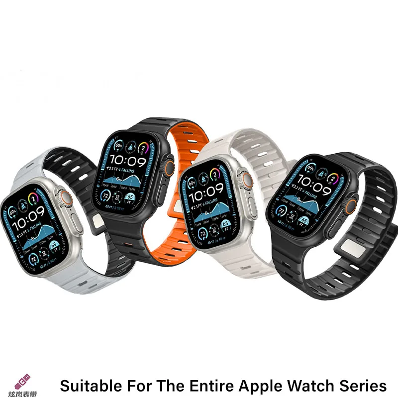 애플워치 울트라 2 49mm 44mm 45mm 46mm 42mm용 마그네틱 실리콘 스트랩, iWatch 시리즈 10 9 8 7 6 5 SE 호흡 밴드 팔찌