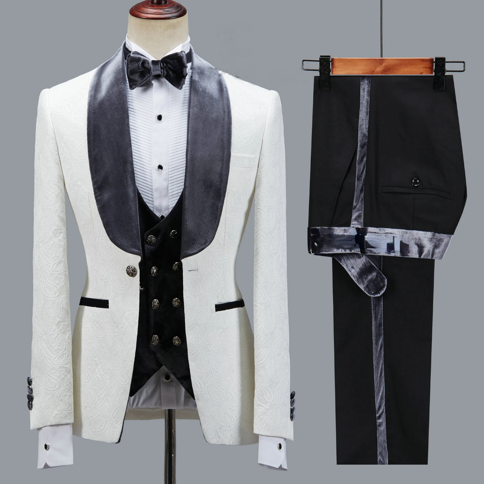 Navy Blue Velvet Men Suits Slim Fit Male Fashion Elegant Wedding Groom Tuxedos Codtume Homme Mariage 3PCS(Blazer+Pants+Vest)