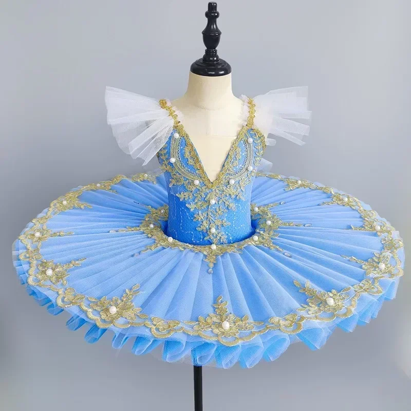 Professional Ballet Girl Blue Pink Pancake Princess Ballet Party Dress Ballet Dance Costume