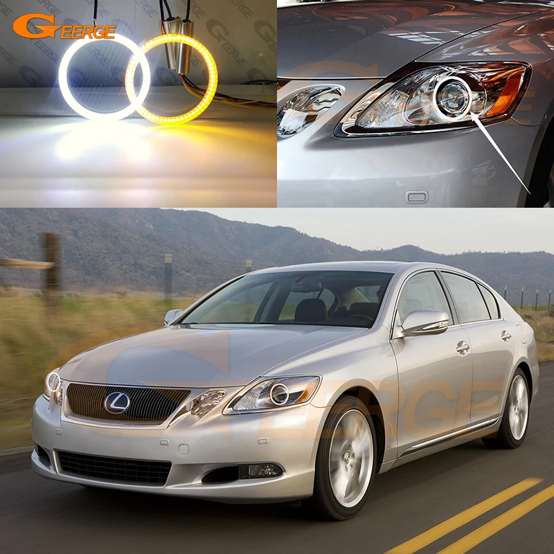 For LEXUS GS 300 350 430 450 460 450h Ultra Bright A/W Switchback Day Light Turn Signal SMD LED Angel Eyes Kit Halo Rings