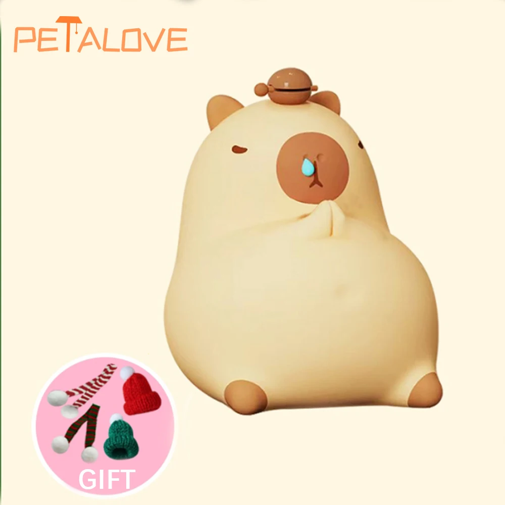 Silicone USB recarregável Animal Night Light, Lâmpadas Capivara bonitos, Luz macia morna, Presente de Natal e aniversário, Decoração de cabeceira do quarto