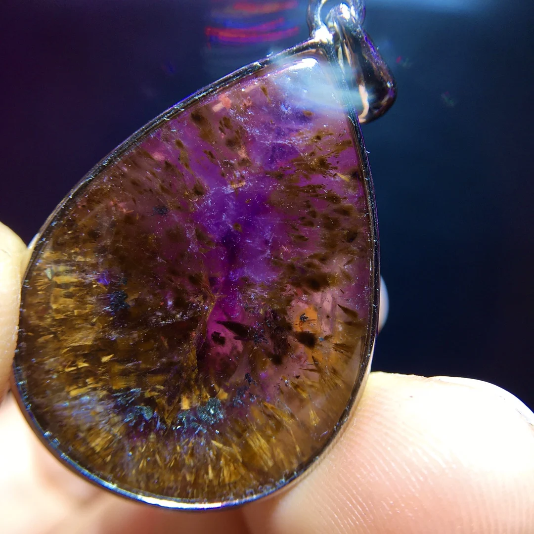 Natural Purple Cacoxenite Auralite 23 Pendant 30.8/22.5/9.1mm Gold Rutilated Beads Jewelry AAAAA