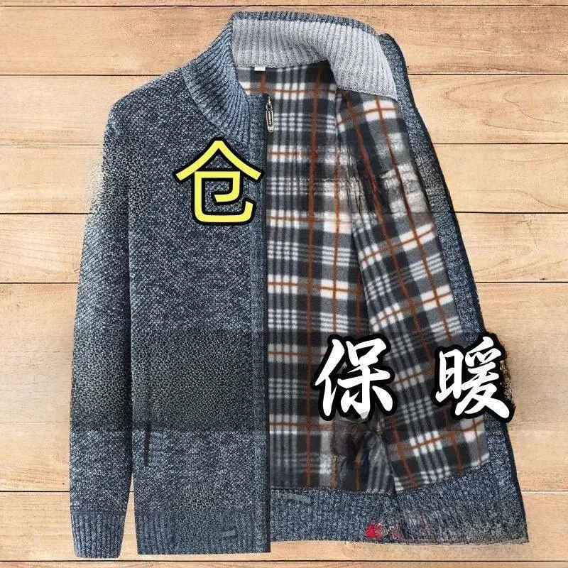 

Thiened Men's Knitted Zipper Open Cardigan Autumn Winter Middle-Aged And ly Sweater Dad Thi Coat M Long Sve Ci...