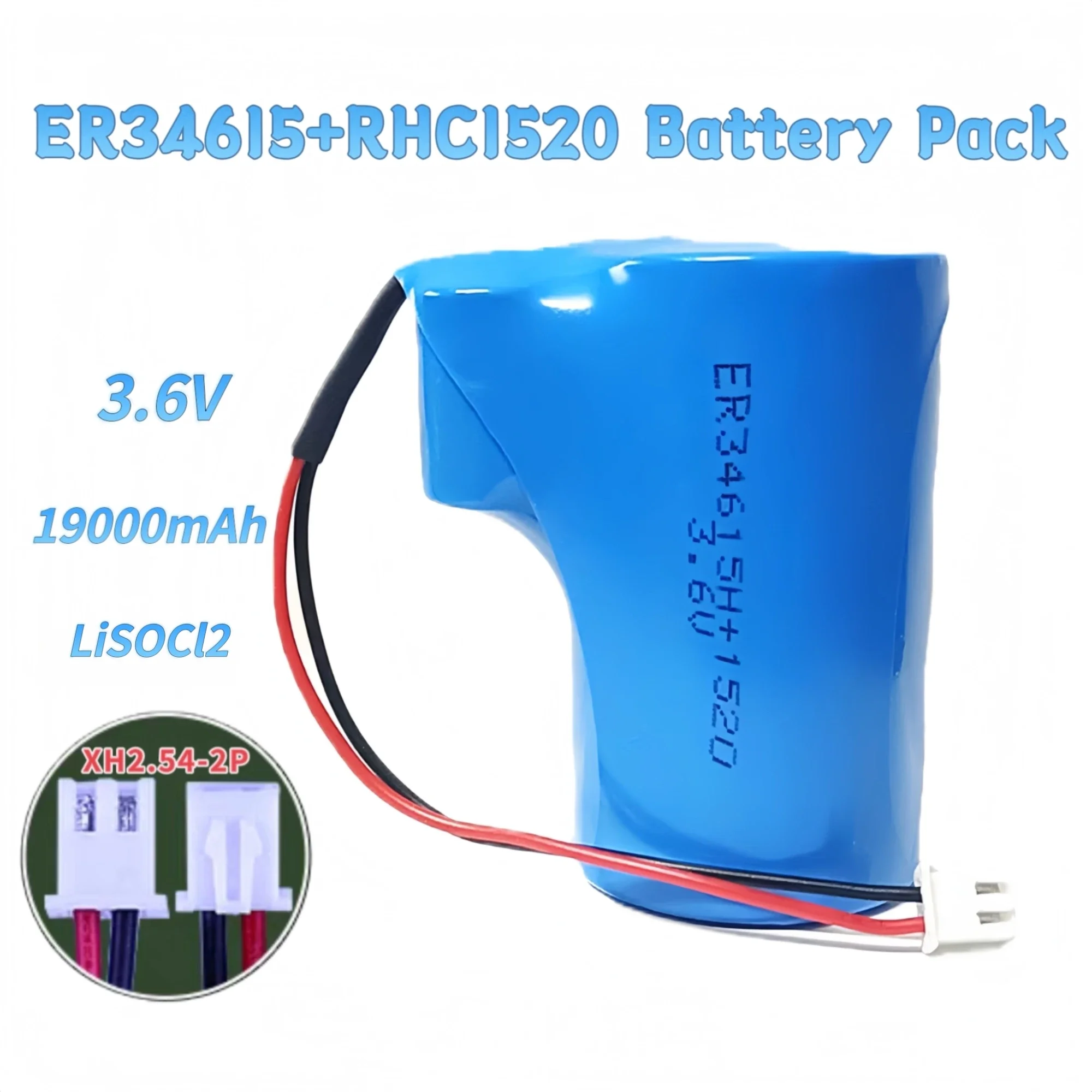 4PCS ER34615+RHC1520 battery pack 3.6V 19000mAh D Size With Plug  For Smart water meter Gas Meter Medical equipmen Oil well Mine