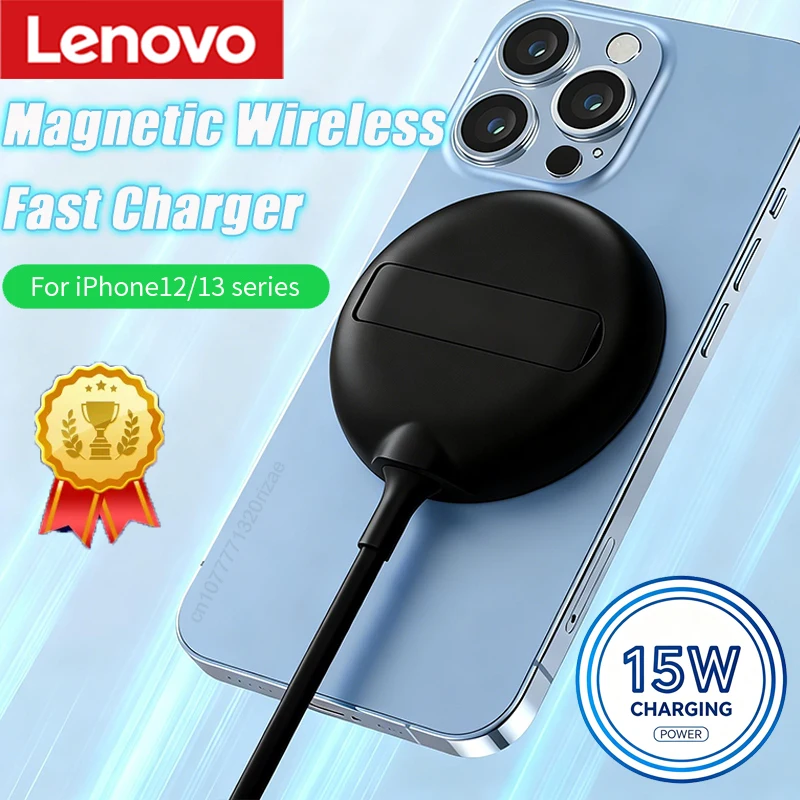 

Беспроводное зарядное устройство Lenovo с магнитной фиксацией, быстрая зарядка PD 15W, портативная мини-подставка для стола, аксессуар для iPhone, Samsung, Android, наушников, для путешествий