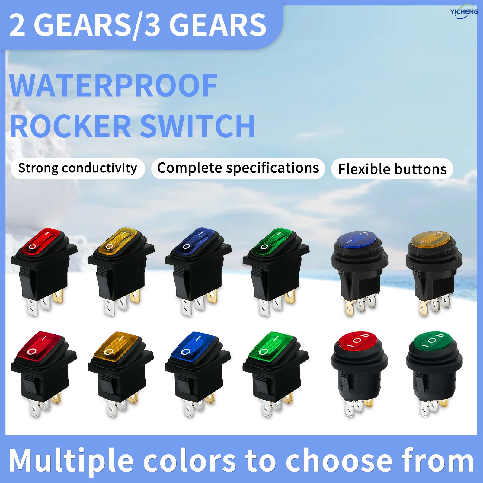 10Pcs on / off SPST Round waterproof boat LED rocker switchlight 12V 220V power button switch
