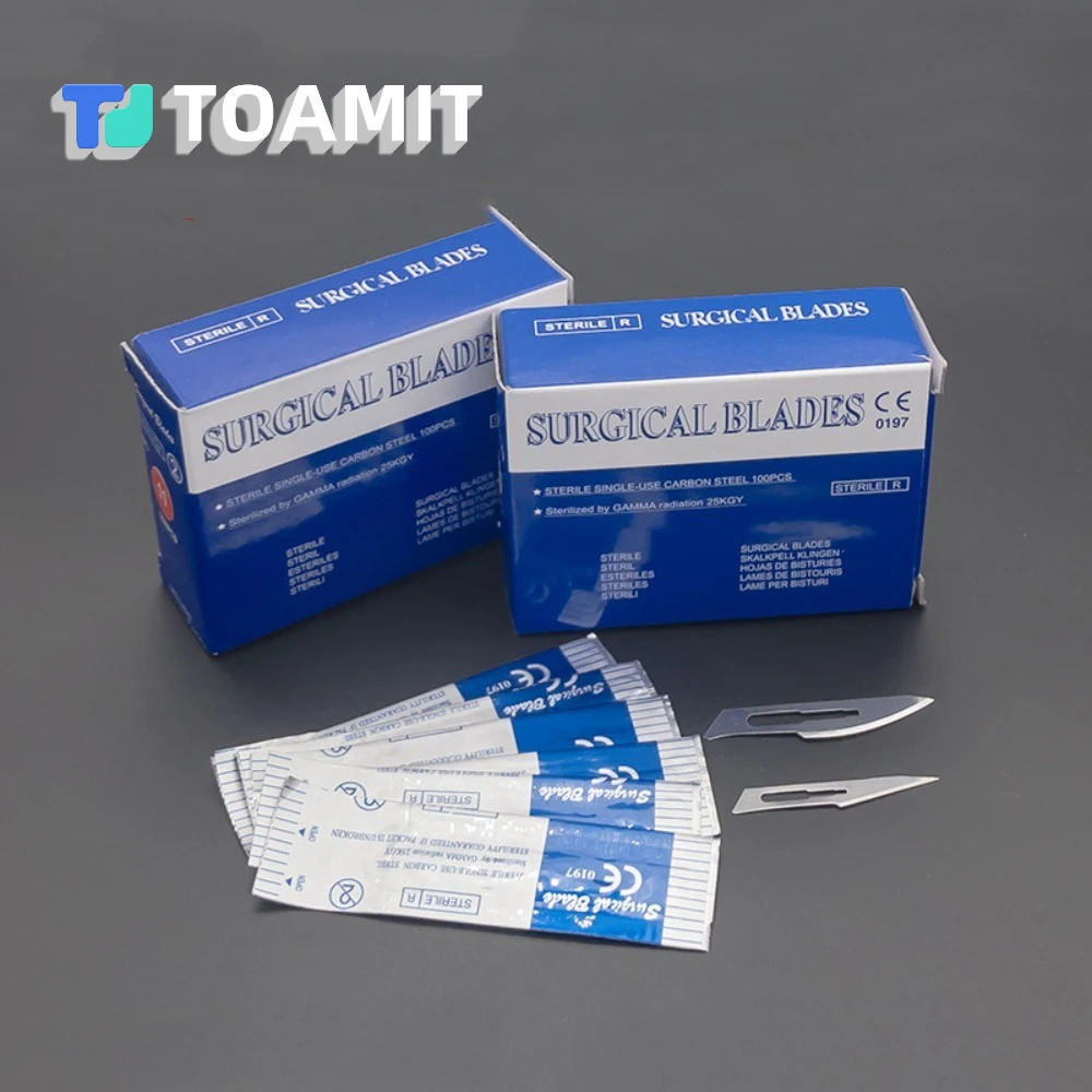 100pcs/box Disposable Sterile Carbon Steel Scalpel Blades for Dental Surgical Procedures, Engraving & DIY Craft Repair Tools
