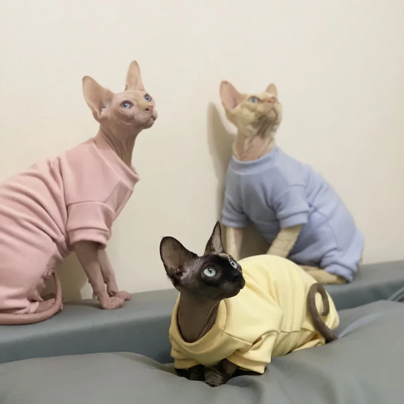 Sphynx Cat Clothes Soft Fleece Kitten Cat Pajamas Warm Pet Cat Jumpsuit Hoodies Costumes For Sphinx Devon Cat