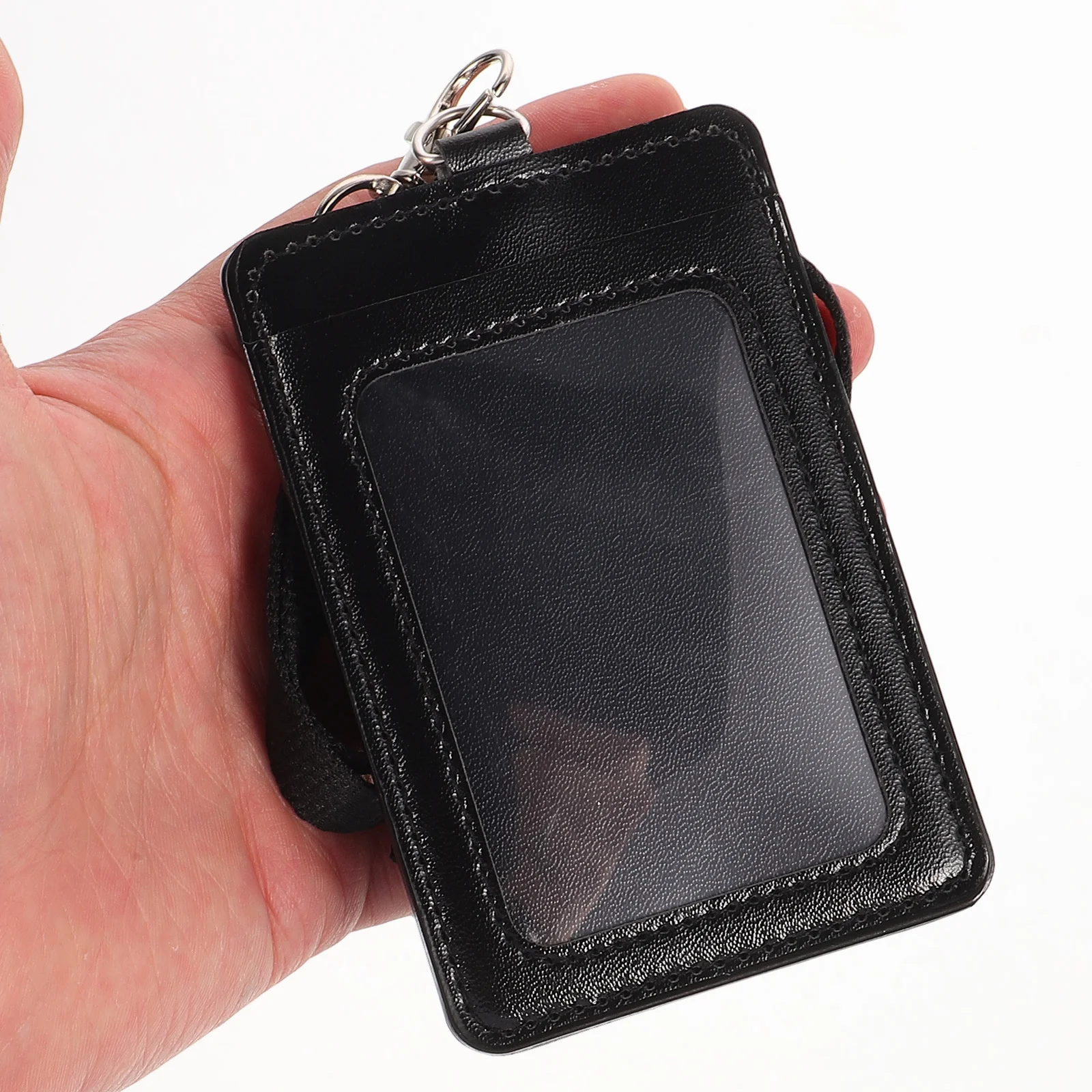 

PU Id Badge Holder Black with Lanyard Swivel Clip Clear Window for Access Protection