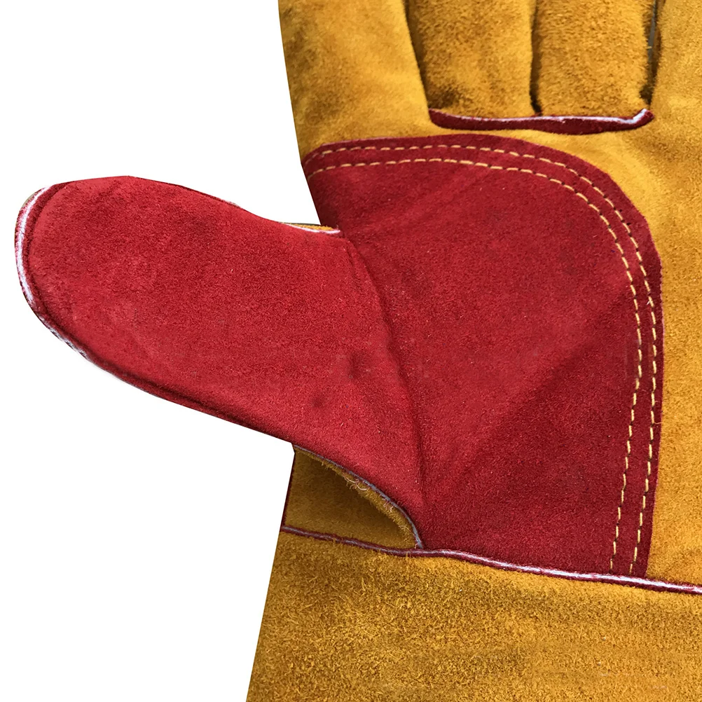 

1 Pair 14 Inches Long Fireproof Cowhide Welding Gloves Heat Resistant Insulation For Bbq Grill Oven Camping Protection