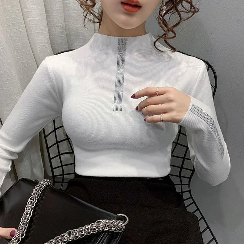 Women Clothing Fashion Elegant Half Turtleneck Pullover Autumn Winter Solid Slim Long Sleeve Sweater Lady Casual Dignified Top