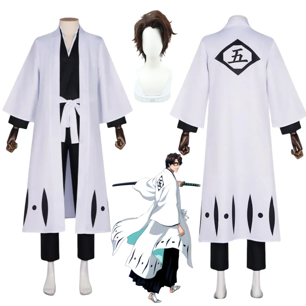 

Bleach Thousand Year Blood War Gotei 13 Team 5, халат капитана, кимоно, наряды, аниме Bleach Aizen Sousuke, костюм для косплея, комплекты париков