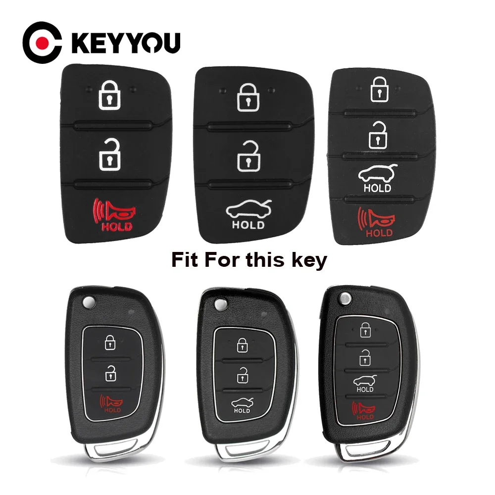 KEYYOU 20X Silicone Key Button Pad 3 4 Buttons Car Remote Key Shell For Hyundai HB20 SANTA FE IX35 IX45 Key Case Cover