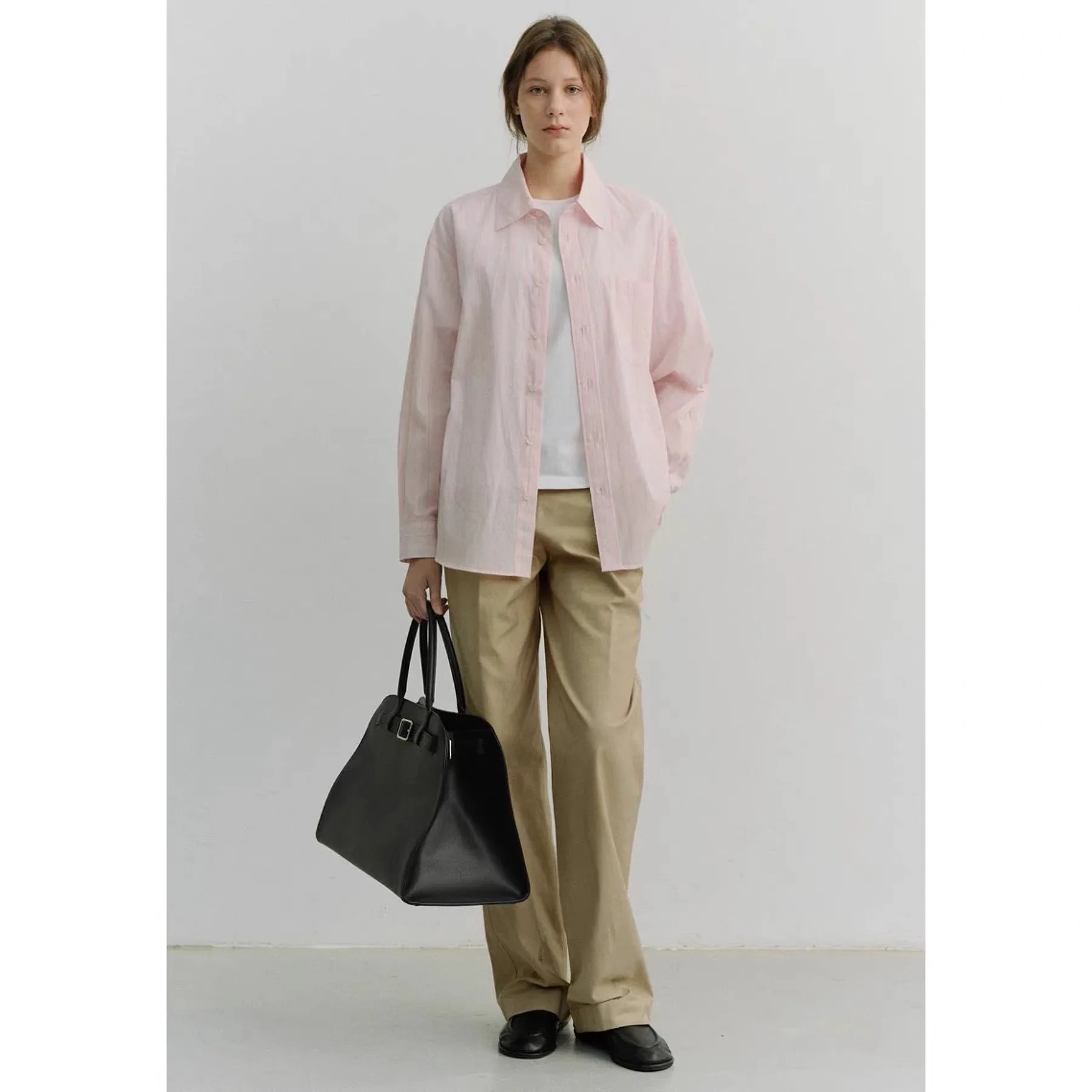 

Dun26 Spring Commute Casual Shirt Lemon Cheese Loose Fit Striped Versatile Cotton Long Sleeve Button up Women's Shirt