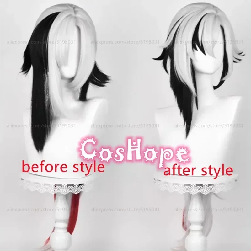 Peluca de cosplay Fontaine Harrow, peluca larga plateada, blanca y negra, pelucas de cosplay de anime, pelucas sintéticas resistentes al calor