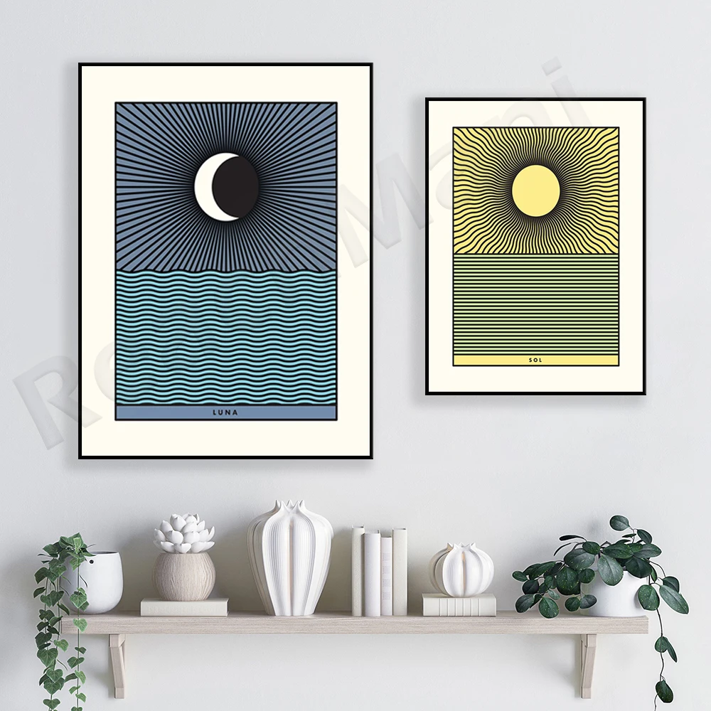 Sun and Moon Print  • Sol and Luna Tarot Diptych • Prints or Posters • Astronomy Wall Art Poster Geometric Op Art