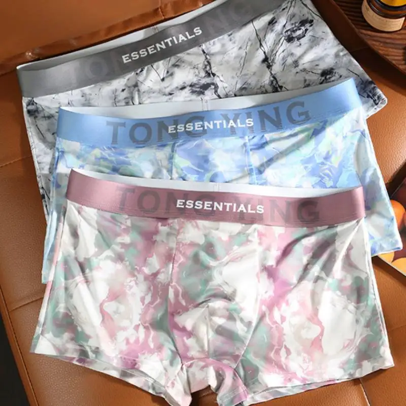 

3 pcs Men's Underwear Ice Silk Boxer Shorts Print Male Underpants Breathable Sexy Thin Panties Breathable Homme Underwear
