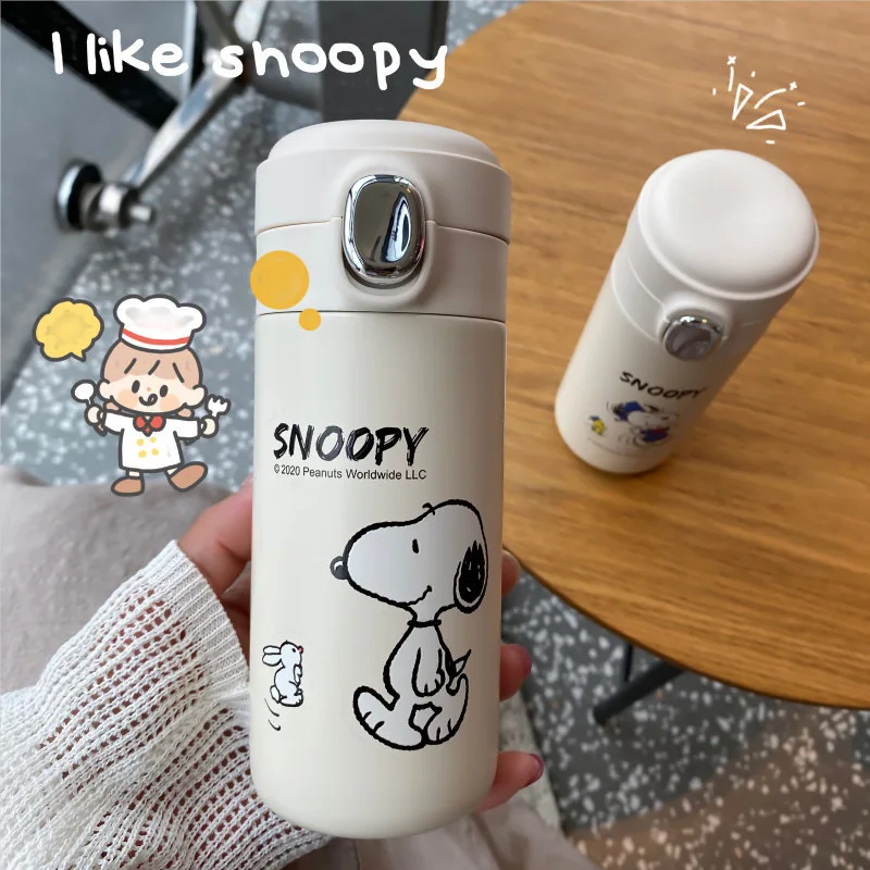 Bouteille d'eau portable Snoopy en acier inoxydable 304 avec couvercle pop-up, tasse à boire droite pour étudiants, garçons et filles, vente en gros