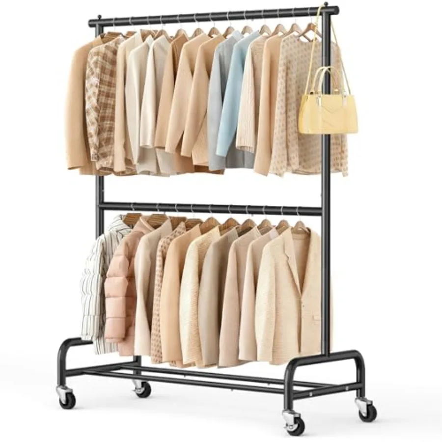 

Heavy Duty Clothes Rack with Wheels, Metal Rolling Garment Rack for Hanging Coats, Shirts Black