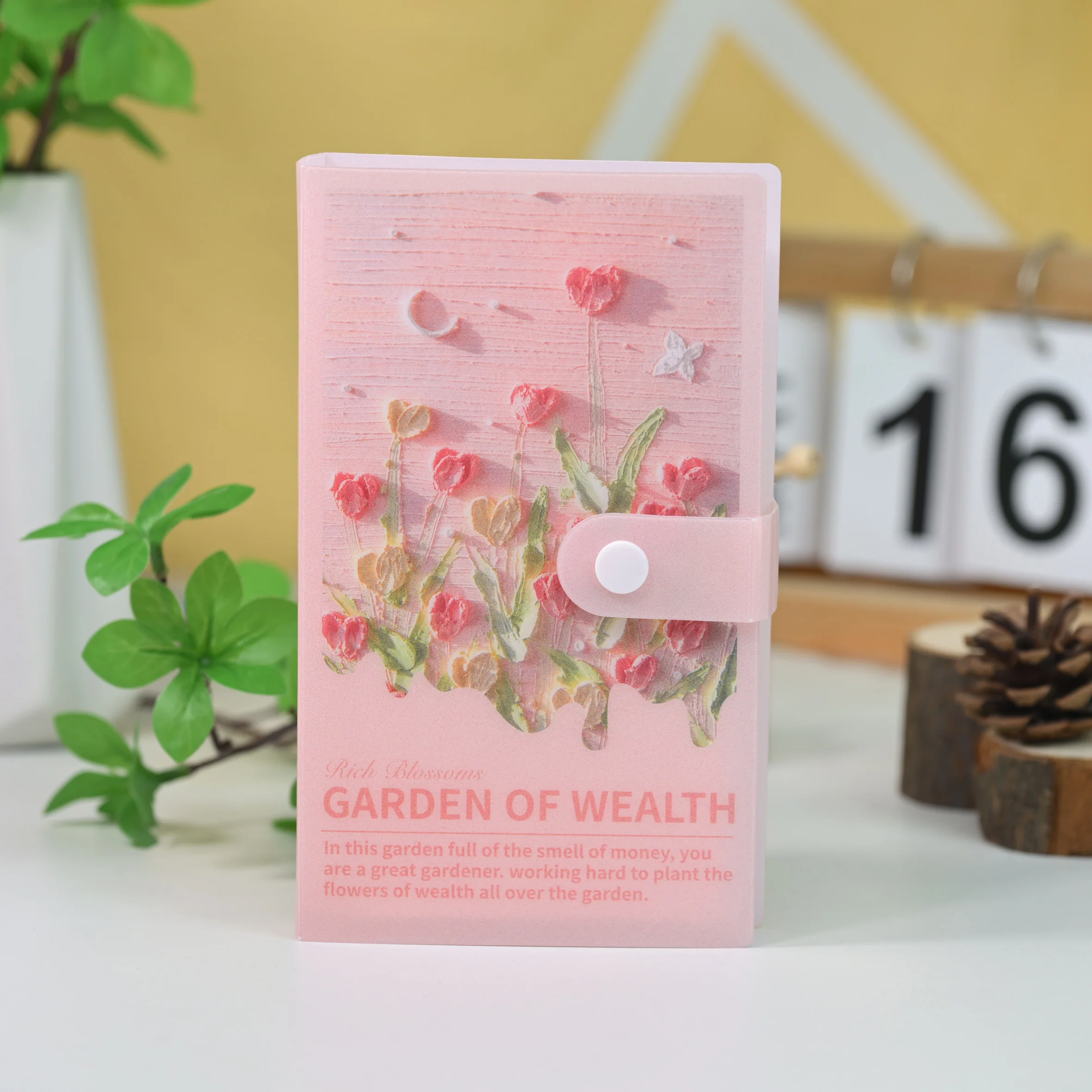4 Colors Oil Painting Flower Budget Binder, A6 Cash Envelope Saving Organizer Book, PVC Snap Button Money Saving Tracker Wallet