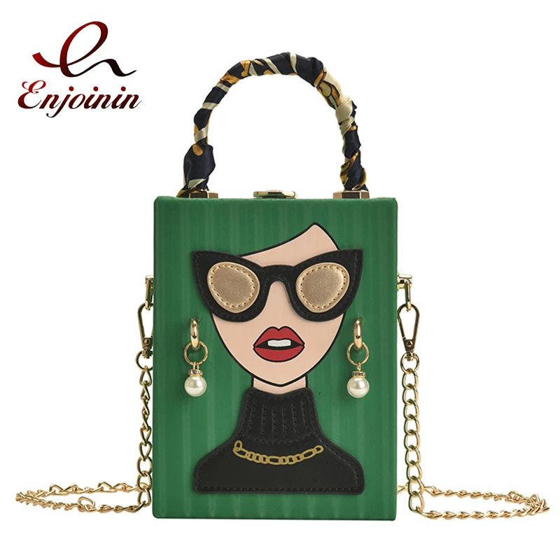 Fashion Lady Face Box Shaped Women Purses and Handbags Novelty Party Clutch Female Chain Shoulder Bag Chic Wedding Evening Bag