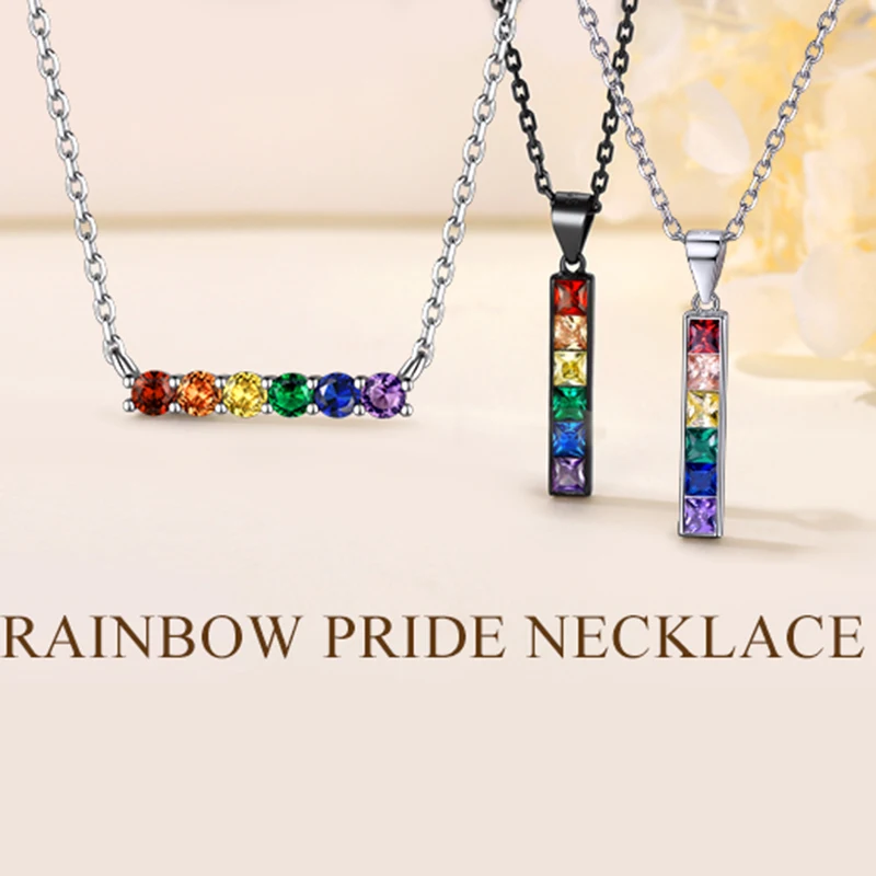 U7 925 فضة LGBT فخر قلادة تشيكوسلوفاكيا بار قوس قزح حلية قلادة الحب يفوز المساواة مجوهرات 18 بوصة رولو سلسلة