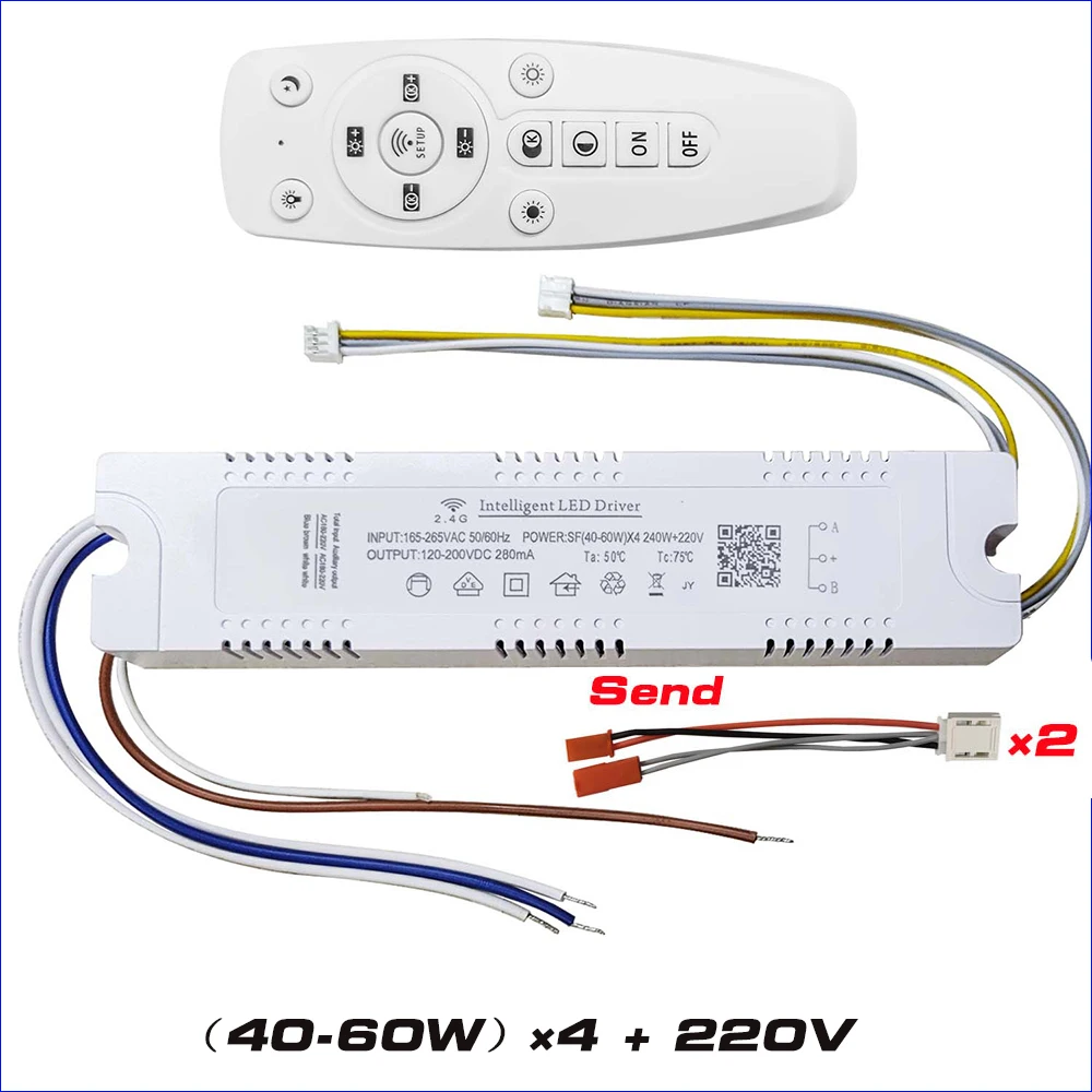 Inteligentny sterownik LED 2.4G 40-60 wx4 + dodatkowy pilot 220V i kontrola aplikacji kolor ściemniania oraz możliwość zmiany na lampę sufitową.