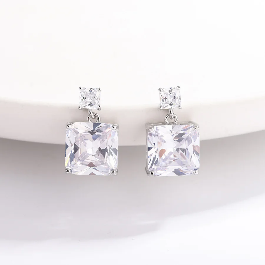 

Sterling Silver Earrings for Women's 18k Gold Plated Colorful Crystal Zircon Square Earrings Popular Fashion Jewelry Couple Gift