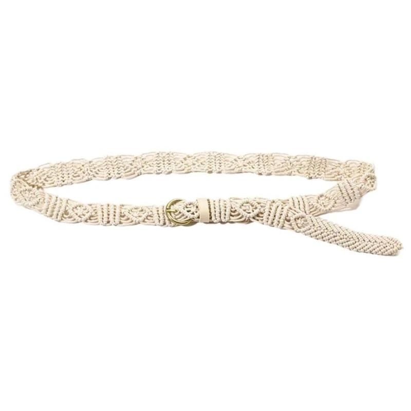 

39BB French Women Waist Belt with Pin Buckle Bohemian Hand Weaving Belt