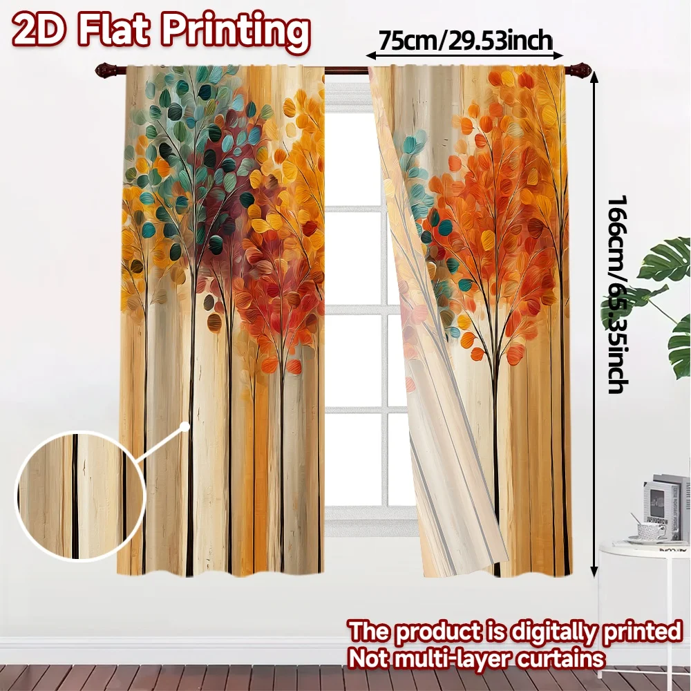 2D Flat Printing,JIT 2pcs, Curtains (Without Rod) Colorful Leaves Print Modern Curtains Fabric Curtains Thermal Insulation, and