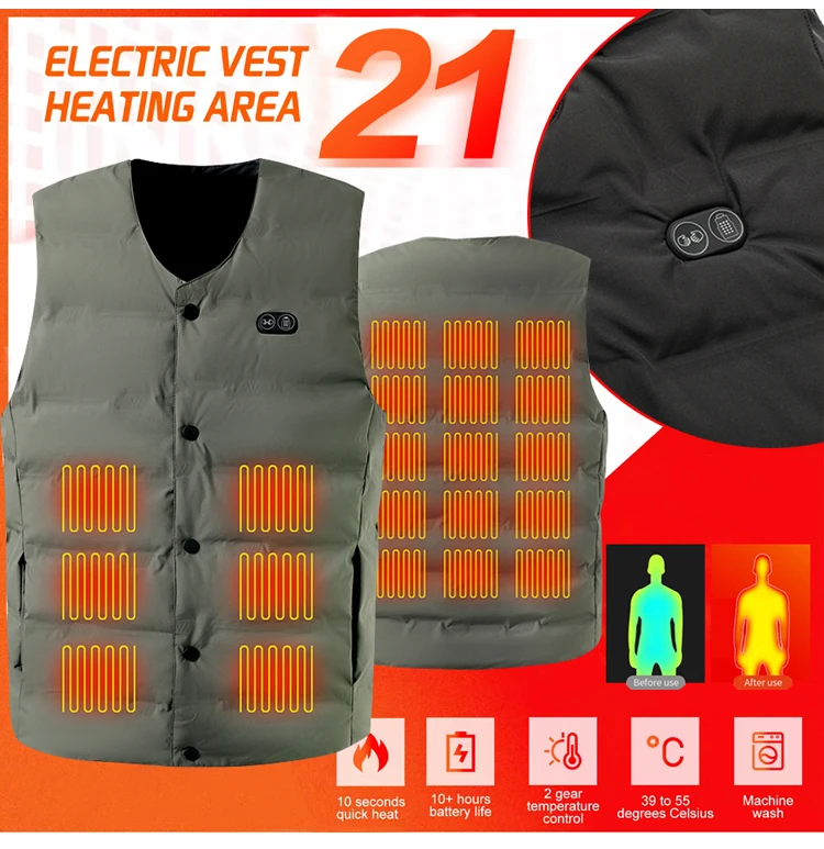 Outdoor-Winterschutz: Intelligente Heizweste für Zone 21, ohne Powerpack, Sportliche Isolierweste mit Reißverschluss, Speziell – Detail 6