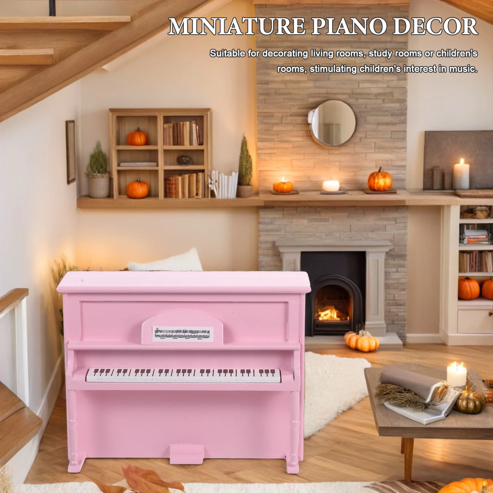 

Mini Piano Decoration Dollhouse Accessories Pink Wooden Miniature Musical Instrument