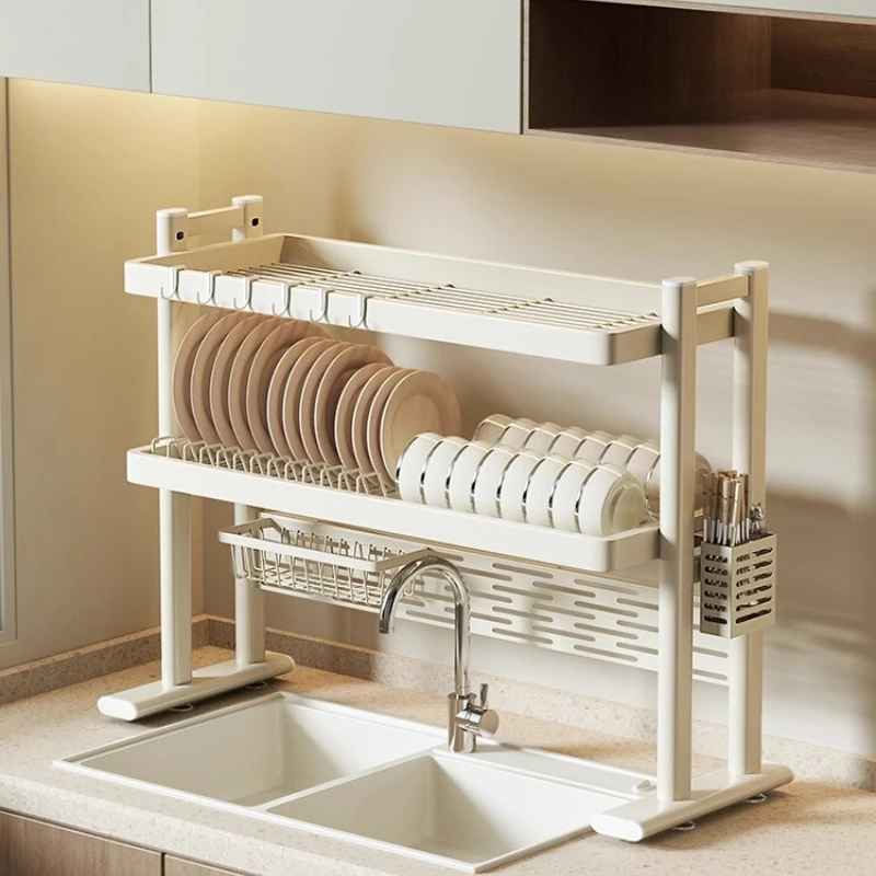 

Multifunctional Sink Organizer Dish Drainer Rack with Utensil Holder Countertop Plate Storage Rack Over Sink Kitchen Shelf