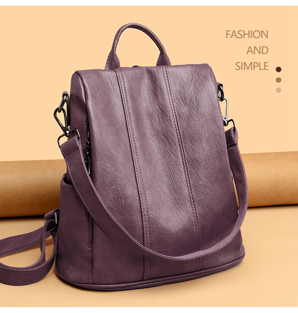 Luxury Brand Anti-Theft Women's Backpack High-Quality Leather Sac a Dos SchoolBag Knapsack for Female