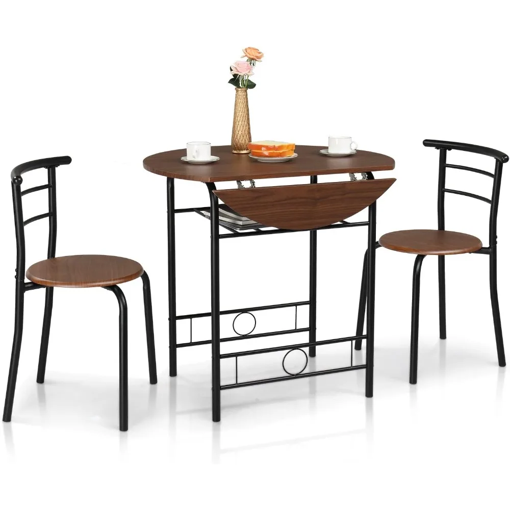 

Drop Leaf Dining Table Set 3 Pieces for Small Space,Small Kitchen Table Set for 2,Round Folding Table with 2 Chairs for Home